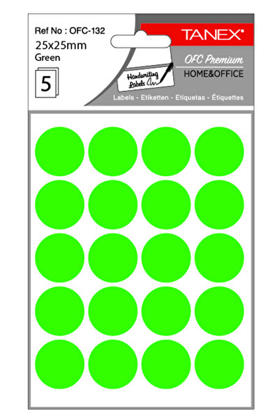 Tanex Round Self-Adhesive Labels, D25 Mm, 100 Pcs/Set, Tanex, Green