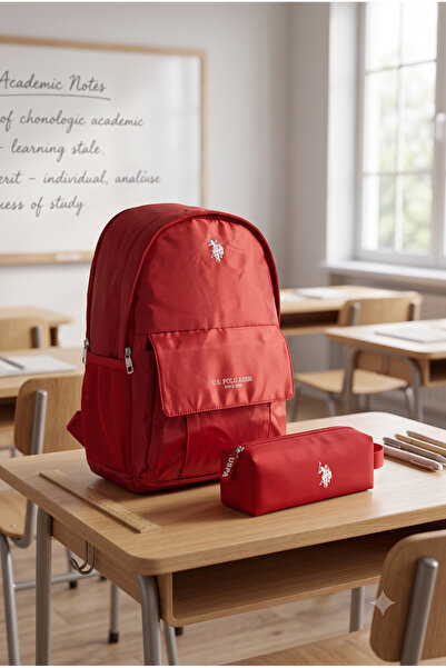 U.S. Polo Assn. Unisex School Backpack Travel Daily Bag Pen Holder Set of 2 P...