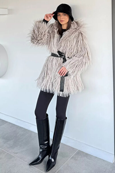 Aryena Gray Women's Lined Fur Coat (Available in Sizes S-M-L-Xl)