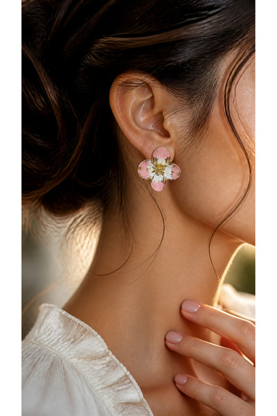Mise Aksesuar Pink and White Gold Detailed Earrings