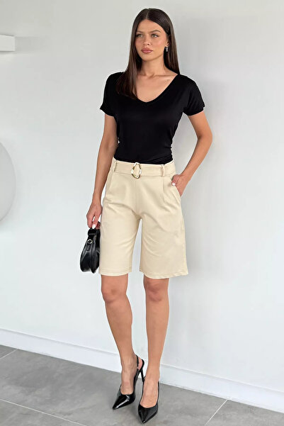 Aryena Stone Women's Belt Buckle Shorts