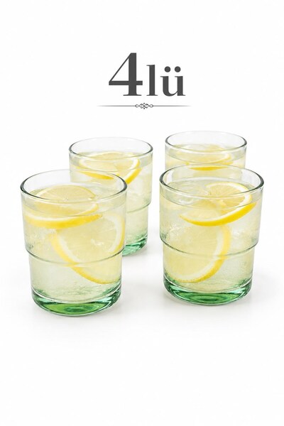 Raneel Kazançlı Alışveriş Set of 4 Transparent Green Cups 300Cc