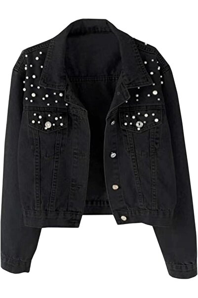 Generic Womens Oversized Jean Jacket Embroidered Pearl Denim Jacket Coat | Ov...