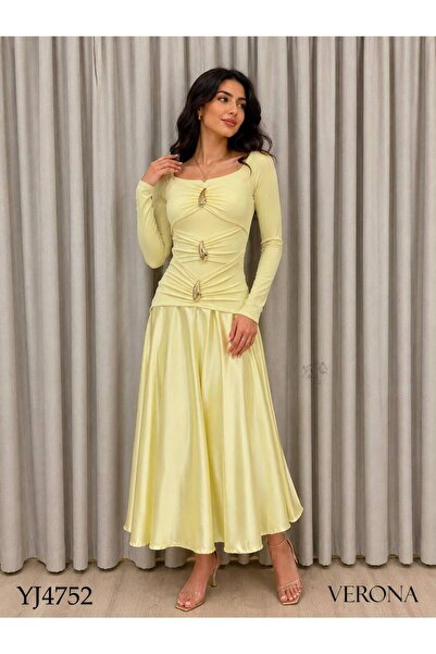 Verona Luxury Women's Dress with Long Sleeves and Back Zipper, Featuring Femi...