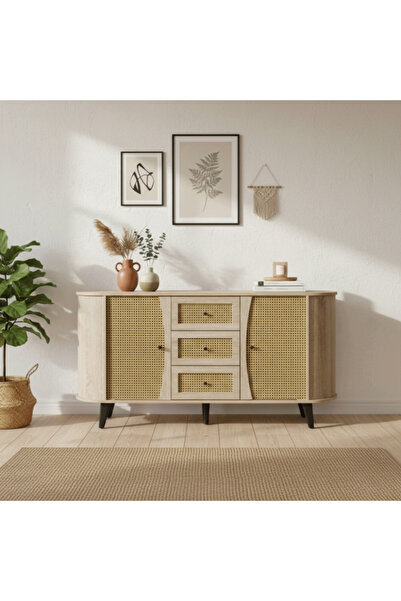 bec9 Modern Multi-Use Buffet with 3 Drawers and Side Cabinets