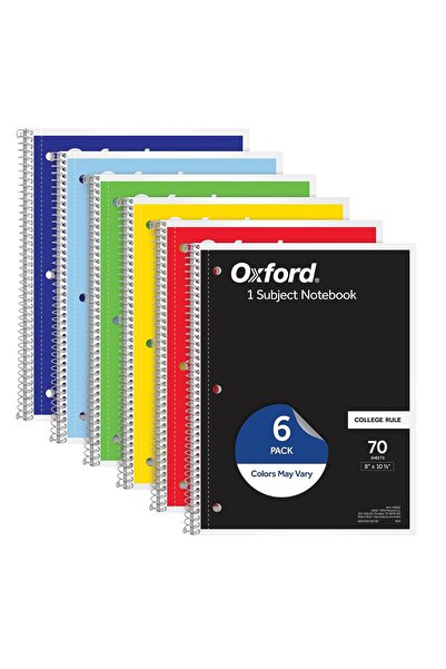 Oxford Spiral Notebook 6 Pack, 1 Subject, College Ruled Paper, 8 x 10-1/2 Inc...
