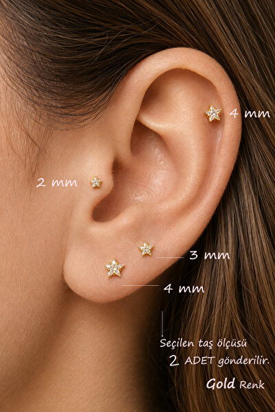 Sacce Scarves&Accessories 316L Çelik Minimal Yıldız Zirkon Taşlı Piercing 2 Adet – 8 mm Bar