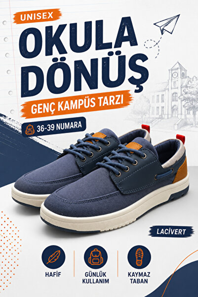 Ayakkabı Deryası Unisex Genç Günlük Sneaker Bağcıklı Tekstil Spor Ayakkabı 36-39