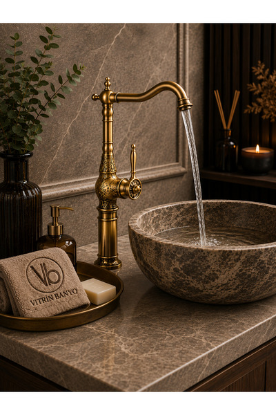 vb vitrinbanyo Antique Bowl Sink Faucet Brass Body High Swan Faucet 360 °   R...