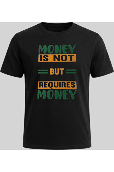 Nazlyna Black 100% Cotton Typography Printed Unisex T-Shirt - Money Is Not bu...