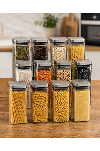 Karçiçeği Home Set of 12 1600 ml Square Borosilicate Glass Jars – with Vacuum...