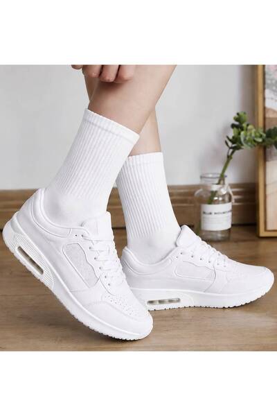 5'li Paket Beyaz Pamuklu Erkek Soket Çorap Konforlu Düz Tenis Spor Çorabı