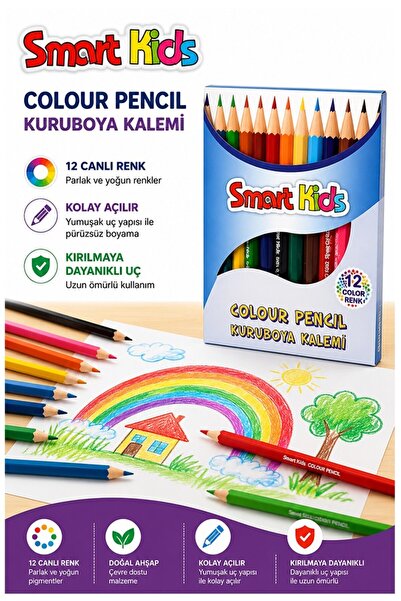 Artlantis 12 li Kuru Boya Kalemi 1 Paket Smart Kids 12 Renk Kuruboya Kısa Boy...
