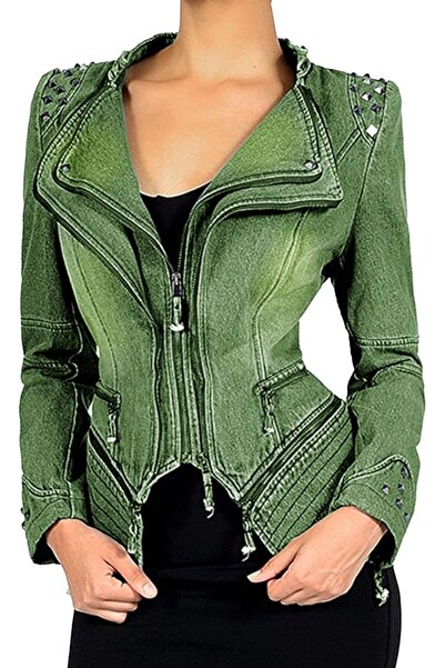 Generic Women's Fashion Shaping Denim Jacket Inlaid with Punk Motorcycle Ridi...