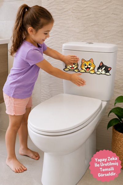 Echo Home Toilet Sticker Set of Three Cute Cats Winking, Cheerful and Sad - Fun Bathroom Sticker Set