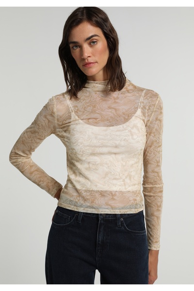 Colin's Slim Fit High Collar Metered Printed Women's Sari Long Sleeve T-Shirt