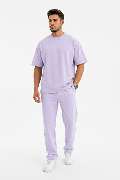 Runades Men's Oversize Two-Thread Short-Sleeved and Elastic-Waisted Sweatpant...