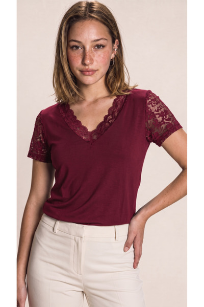 Generic Brand Women's Short Sleeve V-Neck Blouse, Pack of Lace Viscose