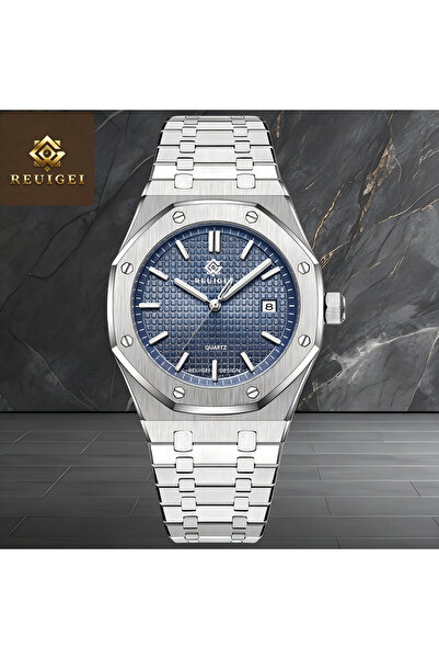 REUIGEI Octagonal Men Watch Stainless Steel Bracelet Quartz Wristwatch Busine...