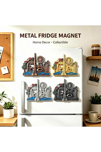 ARIANA Dubai UAE souvenir fridge magnet, durable metal enamel with Burj Khalifa, Palm Jumeirah, camel. 3D relief D U B A I lettering. Perfect travel memory for home kitchen decor & gifting.