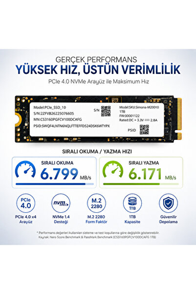Simona M20010 1TB 6799/6171 MB/s PCIe 4.0 x4 NVMe M.2 2280 SSD CS3160PGFCV100DCAFG (Huawei OEM)