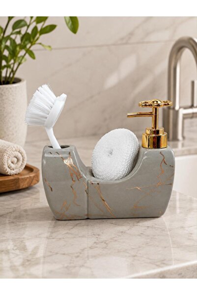 ALBETTO 342 Stone Gray Marble Patterned Porcelain Liquid Soap Dispenser with ...