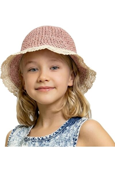 STARSTAR Hat - Girls' Summer Straw Wide-brimmed Sun Lace Design Adjustable an...