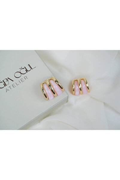 ATELİER TUĞBA Kp636 Rib Earrings with Gold Detail (22 mm)