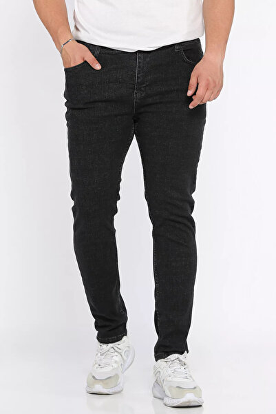 GÜLSELİ Dark Anthracite Zippered Men's Slim Fit Jean Jeans