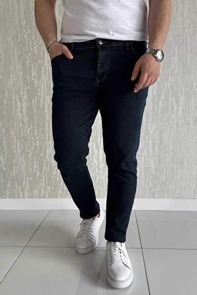 GÜLSELİ Navy Blue Zippered Men's Slim Fit Jean Jeans