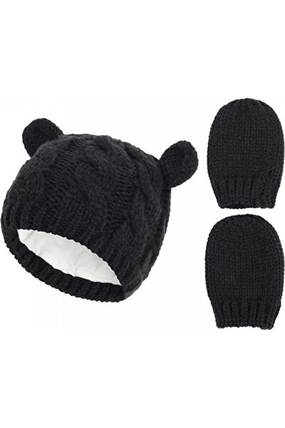 STARSTAR Baby Hat and Glove Set - Warm Knitted Soft Winter Unisex Black Size ...