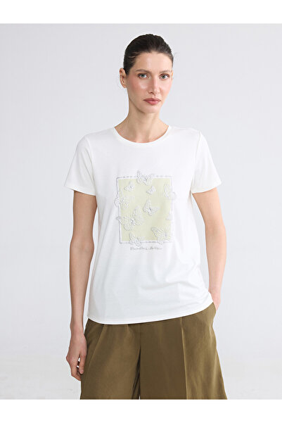 LC Waikiki Tricou de damă cu guler rotund și broderie fluture