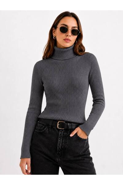 threeoff Women's Full Turtleneck Ribbed Knitwear Sweater Long Sleeve Slim Fit...