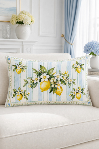 HOMESSA Blue Striped Lemon 2-Piece Throw Pillow Cover 35X55 cm