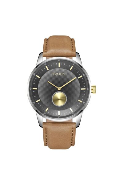 TRNDA Men's Stainless Steel Watch, Tan Leather Band | Trn-Ss43