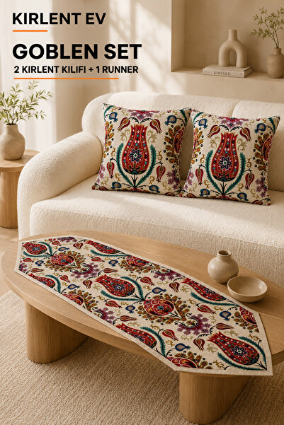 KIRLENT EV Lalesi Tapestry Woven Runner and Tapestry Cover Set