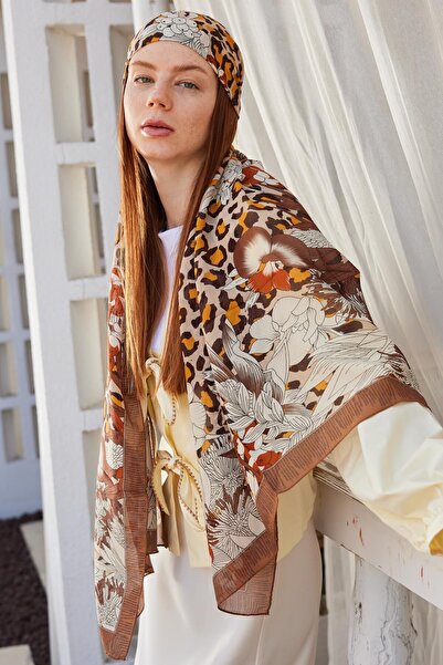 FENZA SCARF ΜΕΤΑΞΥΛΙΑΚΟ ΣΑΛΙΑ ΛΙΟΡΑ ΚΑΦΕ ΛΕΟΠΑΡΔΑΛΕΣ ΜΕ ΣΧΕΔΙΟ