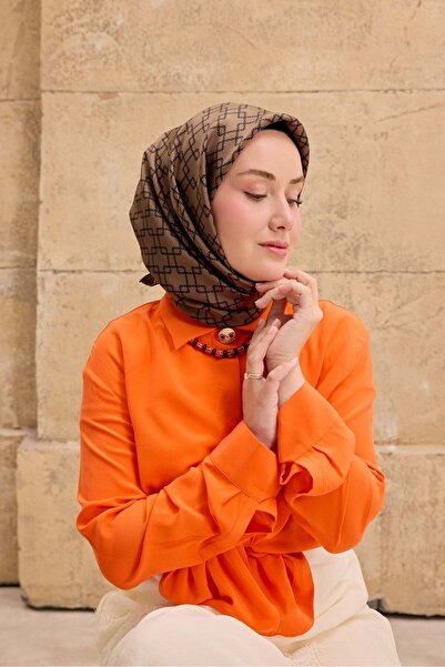 Silk Home Twill İpek Eşarp Zincir Yeşil Kahve