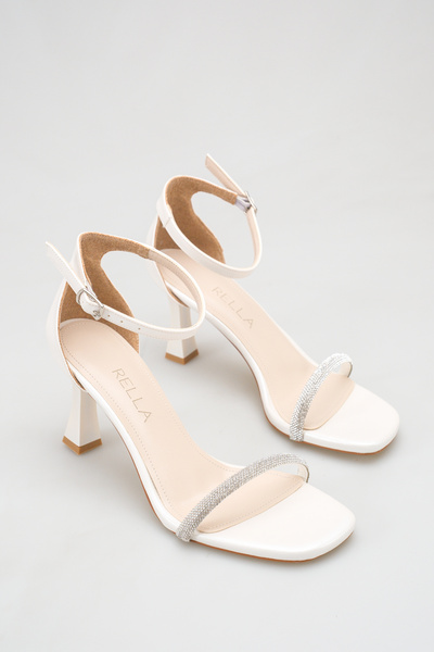 Rella Bridal Shoes White Stone-Embellished Ankle Strap Heeled Evening Dress S...