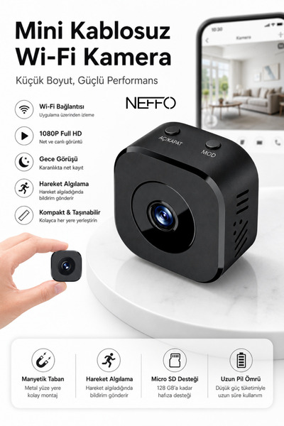 NEFFO Mini Güvenlik Kamerası Farkedilmez Kamera Belli Olmayan Akıllı Kamera W...