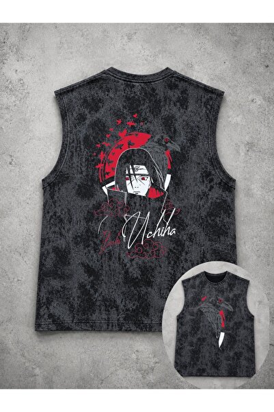 classy moda Unisex Black Washed Tank Top with Anime Characters Printed on the...