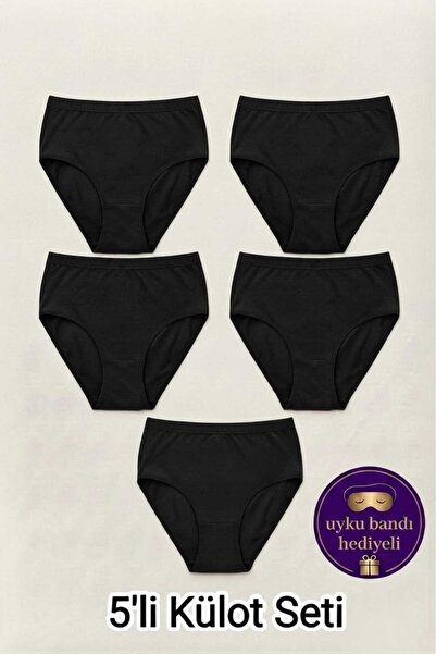 Sedef Yıldızı Women's 5-Pack Black Plus Size High Waist Cotton Elastic Waist ...