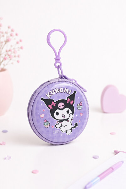 kuromi Kids' Round Wallet , Purple, with Keychain and Zippered Closure