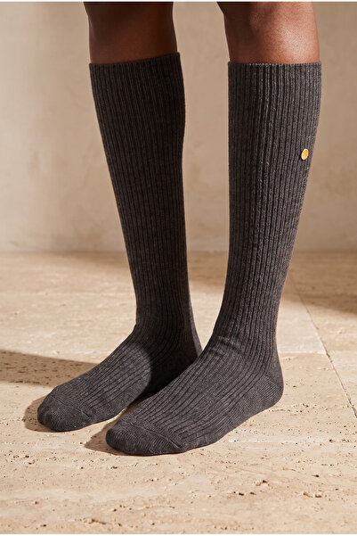 Katia&Bony Women's ribbed knee-high socks - grey melange