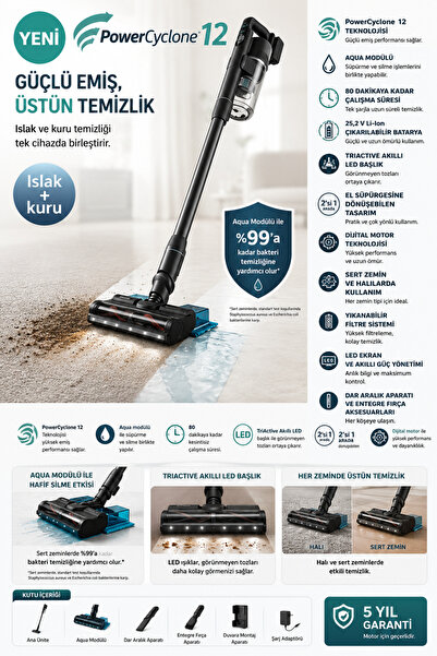 Philips PowerCyclone 12 Teknolojisi, 80 Dakikaya Kadar Çalışma Süresi, Aqua S...