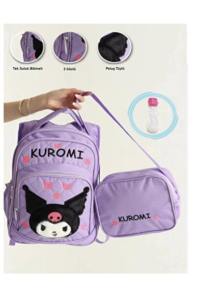 miço kids Plush Kuromi School Bag + Lunchbox + Water Bottle - Girls' Backpack...