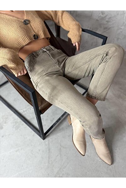 Clothes Fast Pantaloni de damă OD ANTHRACITE cu talie înaltă, croială Mom Fit...