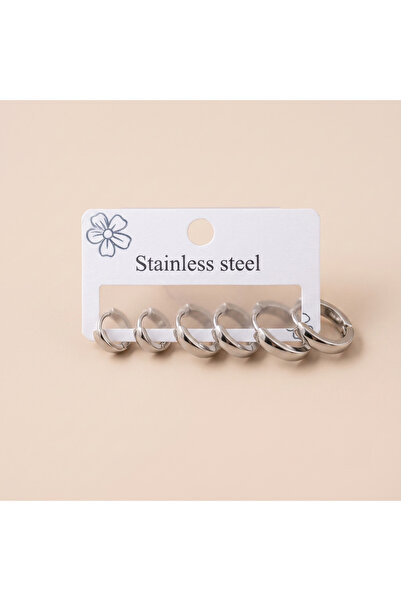 staınless steel 316L Çelik Gümüş Renk 3 Boy Bombeli Kalın Halka Küpe Seti 1 -...