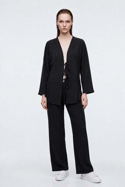 HAKKE Bow-tie front crinkle two-piece set