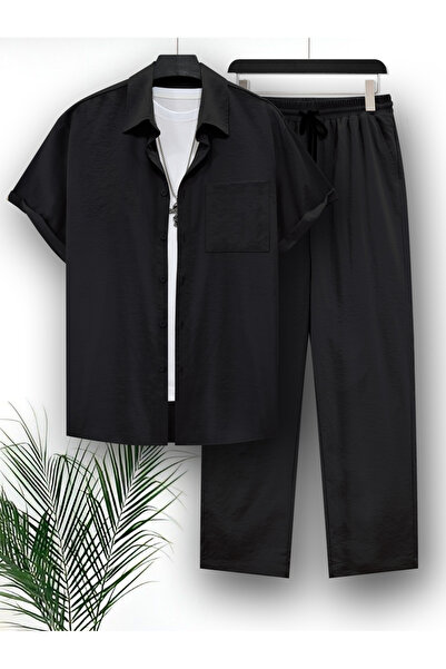 Take Two By Styli Men Plus Size Solid Casual Shirt and Pants Co-ord Set